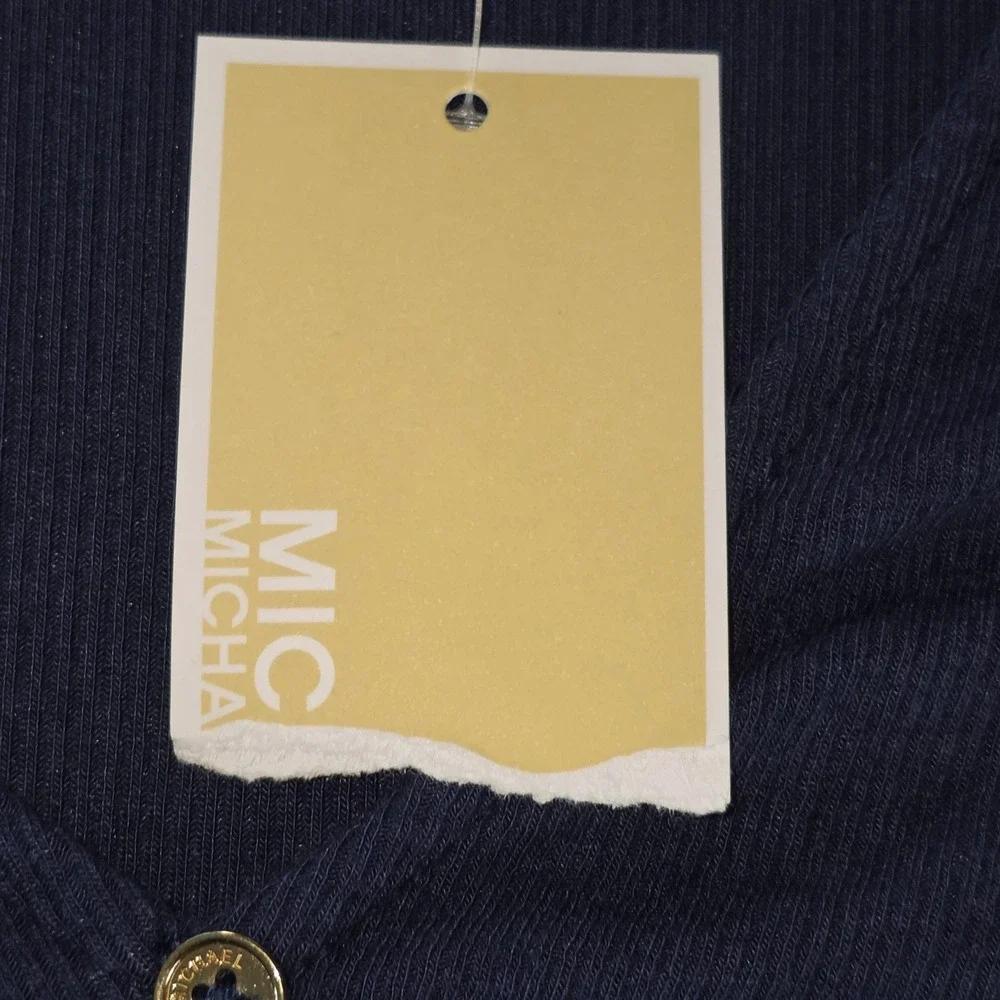 Michael Kors Navy Ribbed Tie‎ Front Button Top Womens Size Medium NWT New